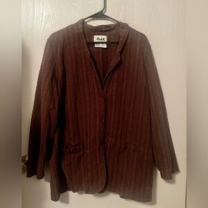 Flax 100% Cotton Brown/Plum Striped Button-Front Lagenlook Shirt Jacket Large